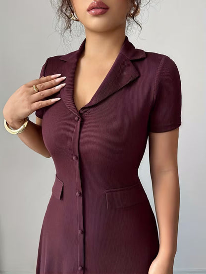 Women’s Elegant Waist-Cinching A-Line Shirt Dress