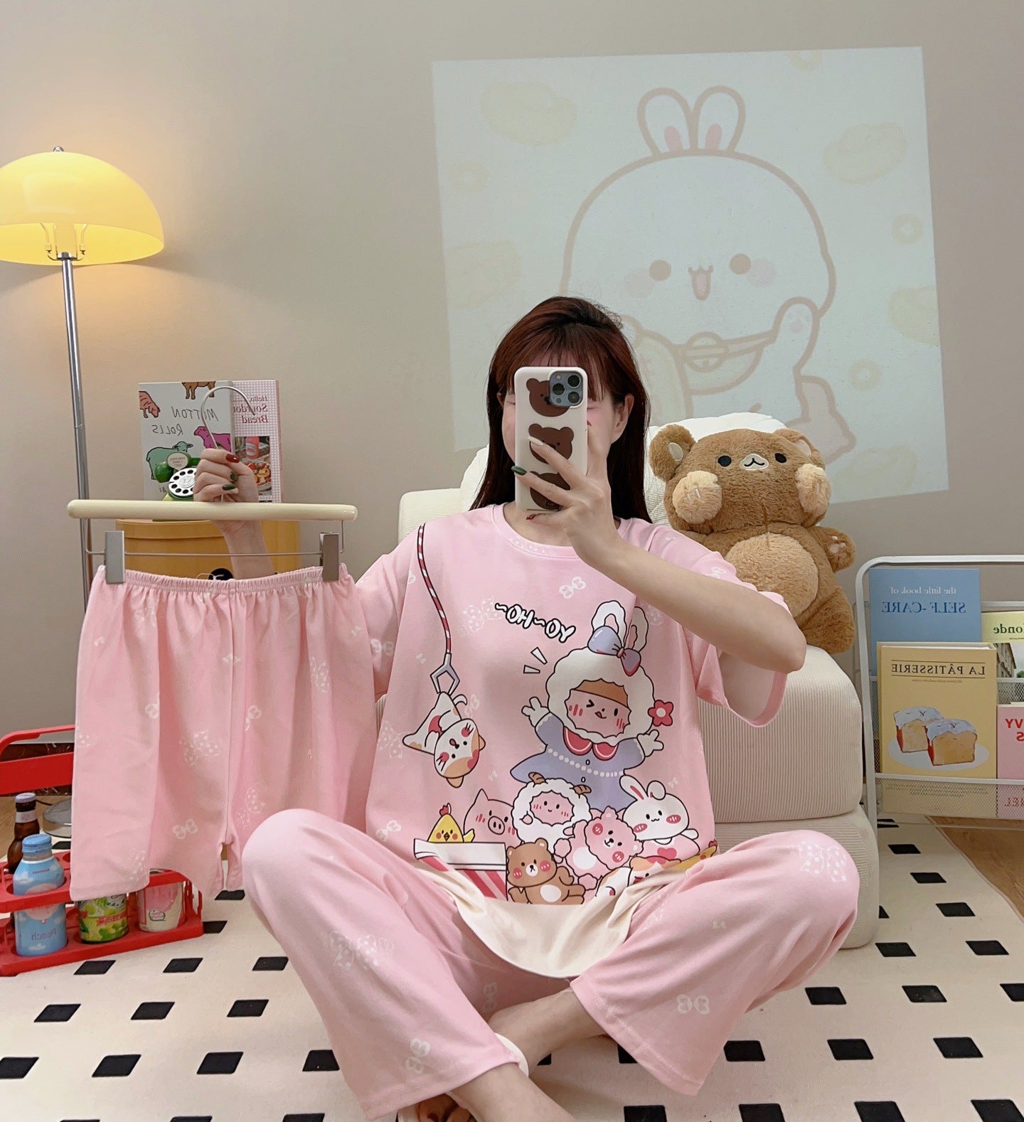 Women’s Double-Sided Milk Silk Cartoon Pajama Set (3-Piece)