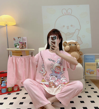 Women’s Double-Sided Milk Silk Cartoon Pajama Set (3-Piece)