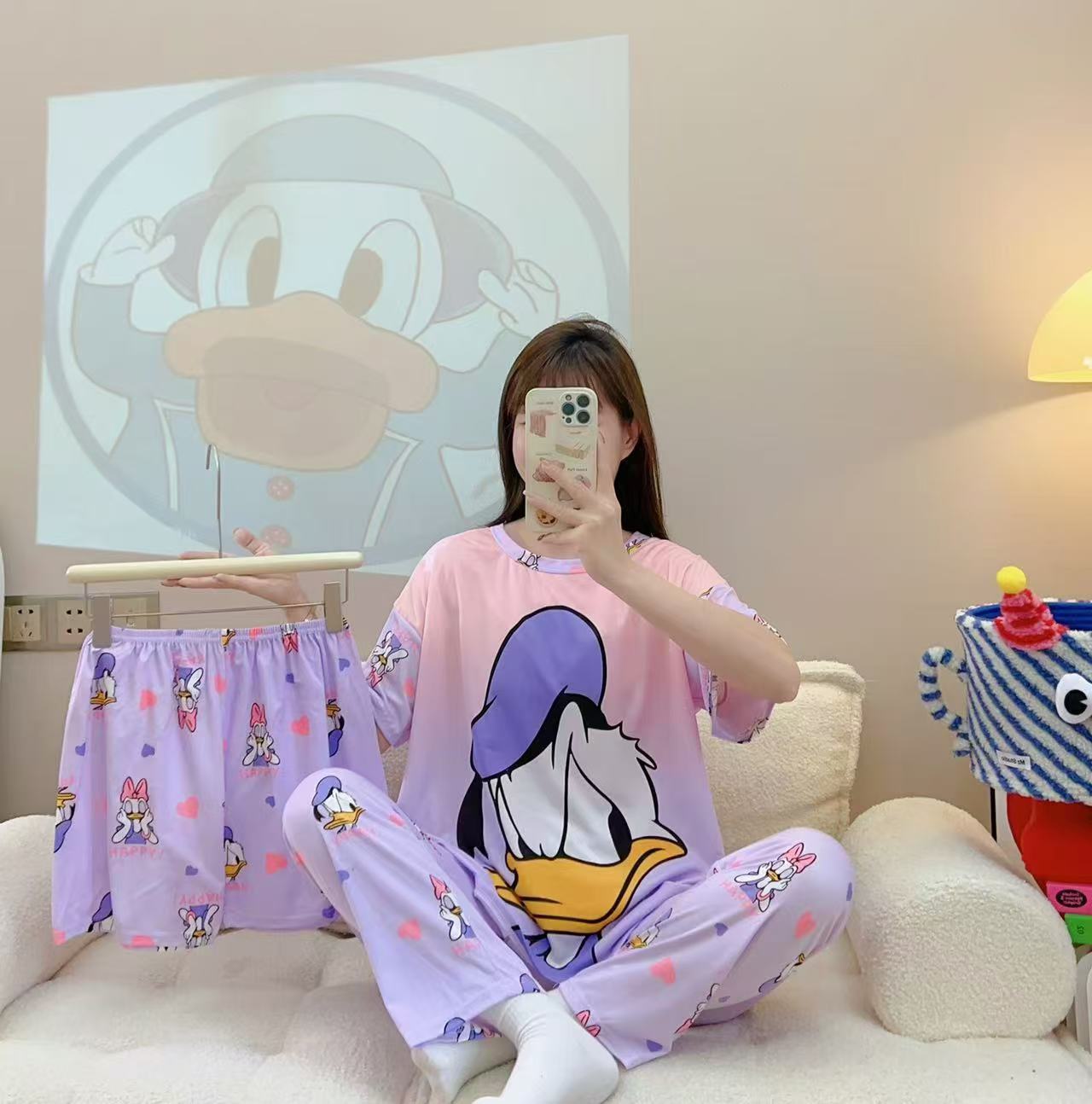Women’s Double-Sided Milk Silk Cartoon Pajama Set (3-Piece)