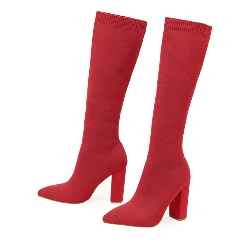 Women’s Stretch Knee-High Thick Heel Boots