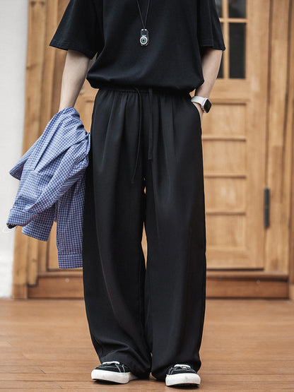 Men’s Japanese Loose-Fit Pleated Straight-Leg Pants