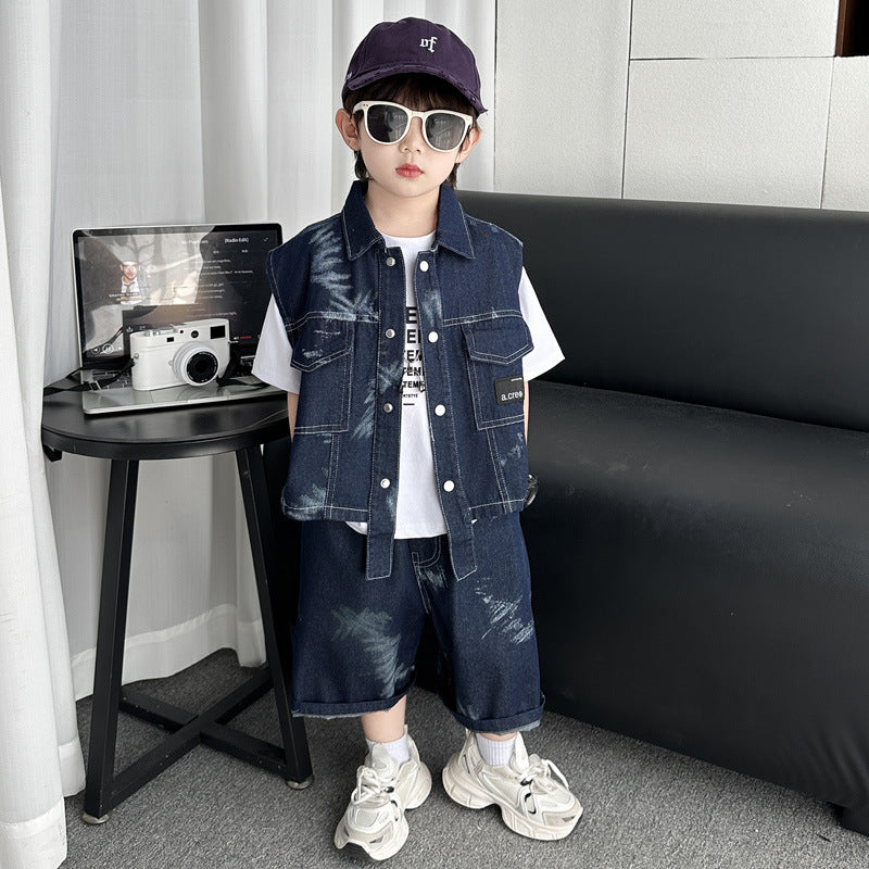 Boys’ Denim-Style Summer 3-Piece Outfit Set