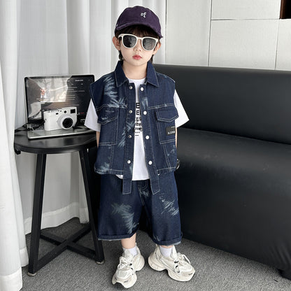 Boys’ Denim-Style Summer 3-Piece Outfit Set