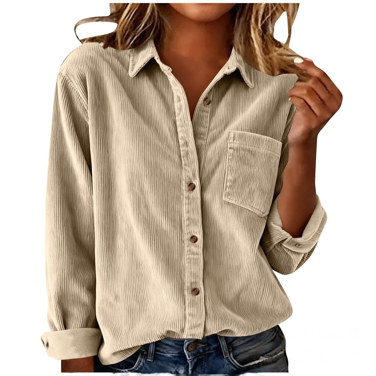 Women’s Striped Corduroy Loose Lapel Shirt