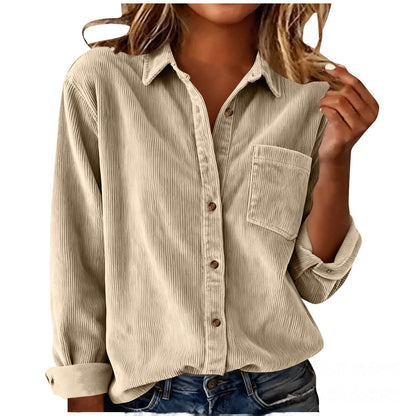 Women’s Striped Corduroy Loose Lapel Shirt