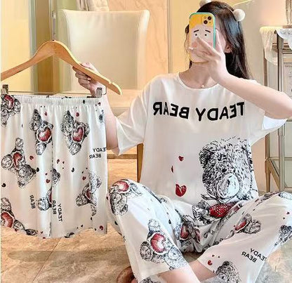 Women’s Double-Sided Milk Silk Cartoon Pajama Set (3-Piece)
