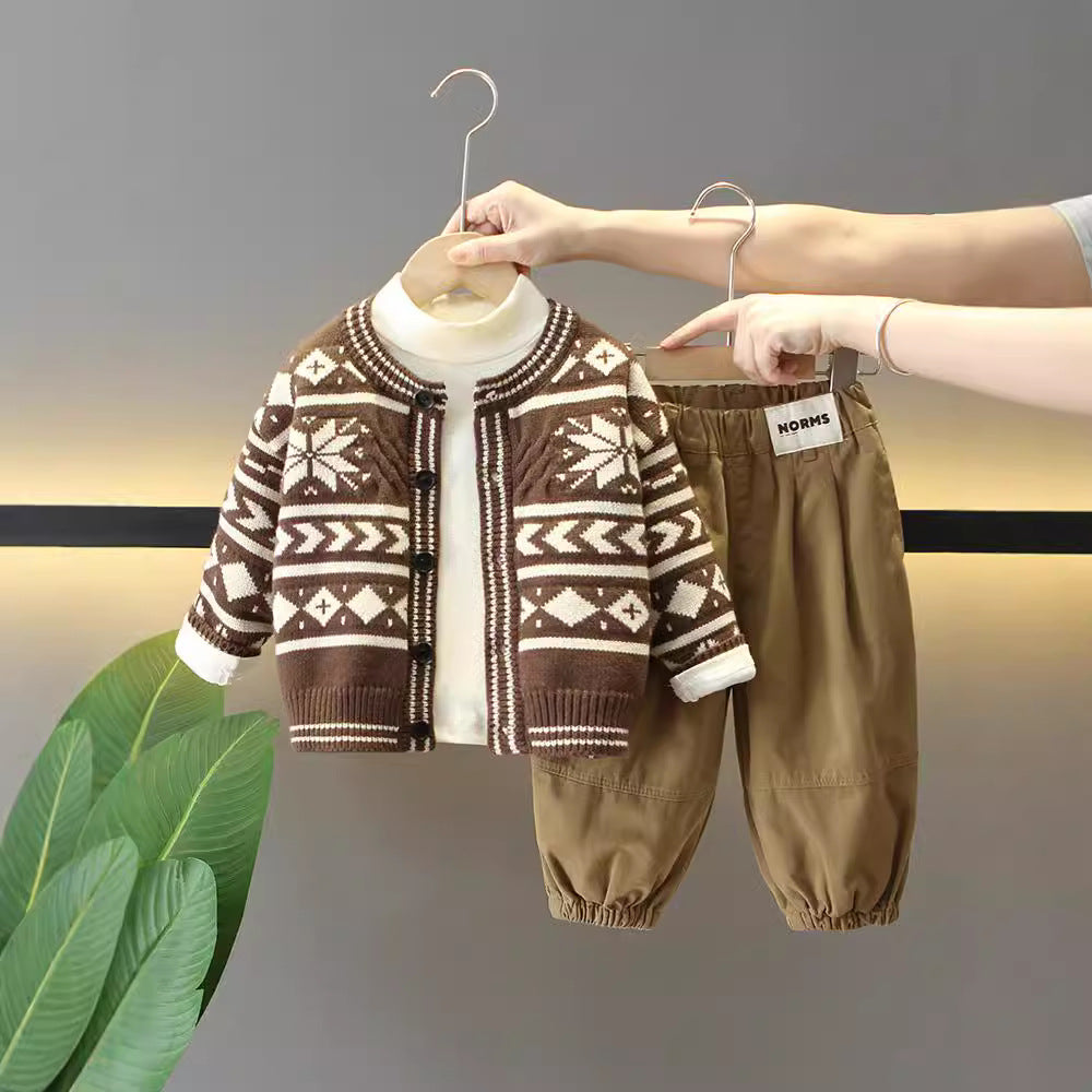 Boys’ Sweater Jacket 3-Piece Outfit Set