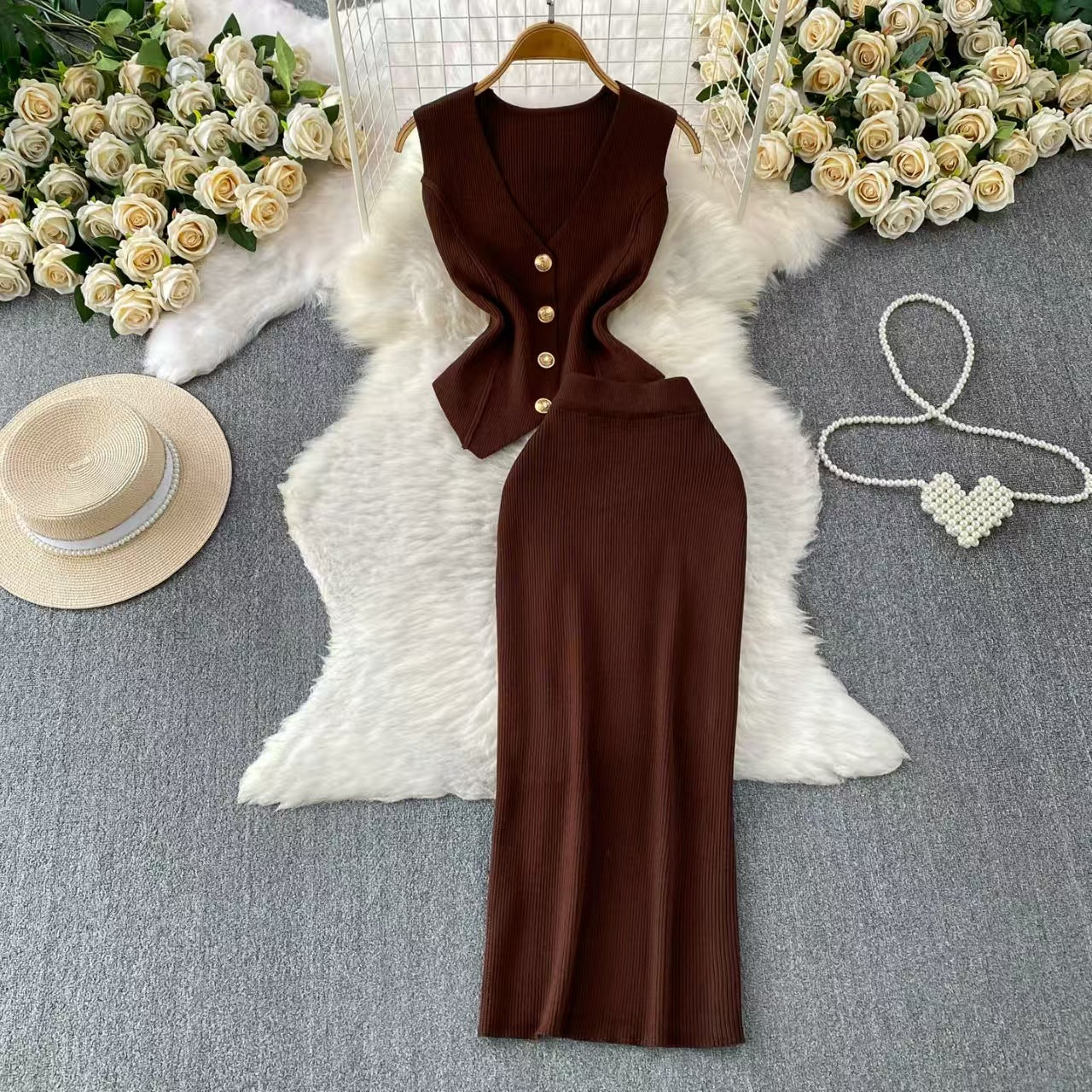Women’s V-Neck Knit Two-Piece Set