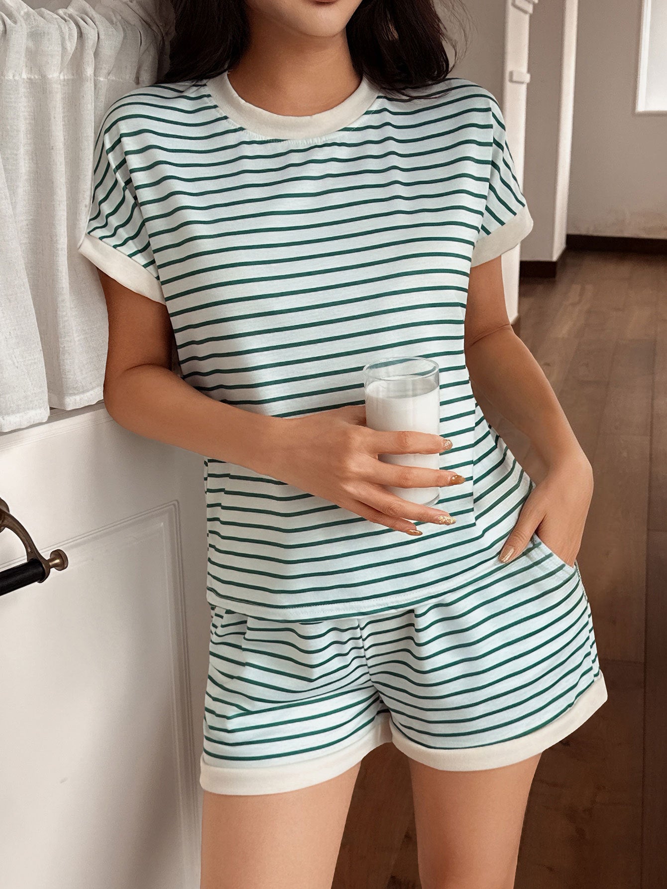 Women’s Striped Knit Short Sleeve Pajama Set