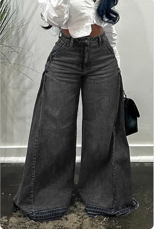 Women’s Y2K Patchwork Wide-Leg Flared Jeans