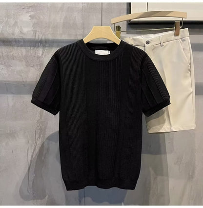 Men’s Vertical Stripe Knitted Short Sleeve T-Shirt