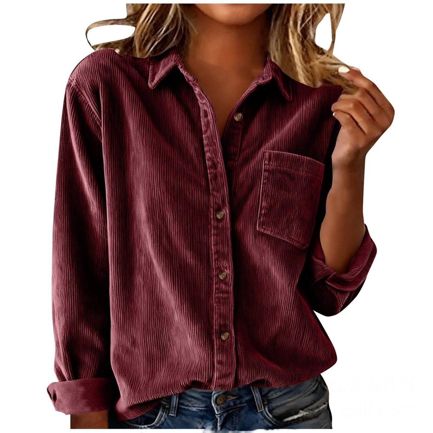 Women’s Striped Corduroy Loose Lapel Shirt