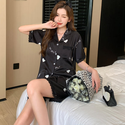 Women’s Ice Silk Lace Trim Pajama Set