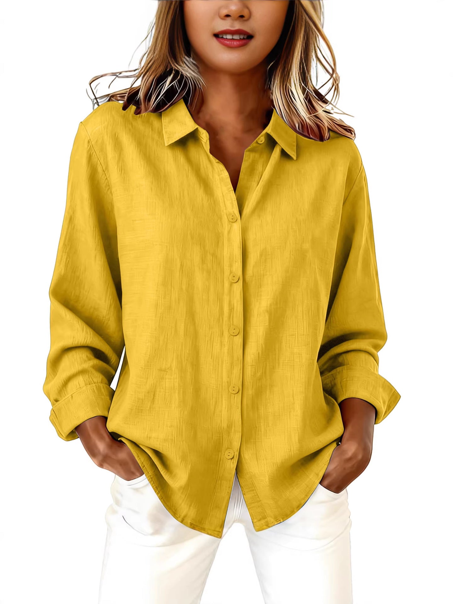 Women’s Cotton-Linen Lapel Loose Cardigan Shirt