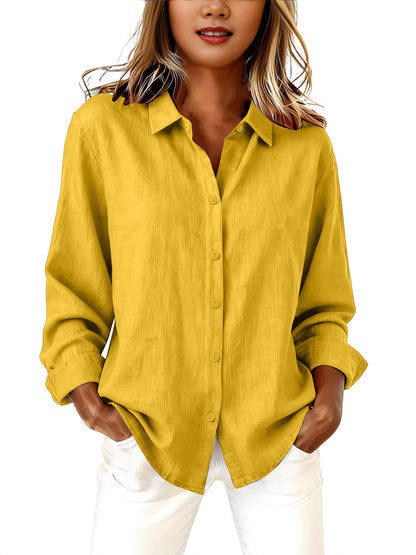 Women’s Cotton-Linen Lapel Loose Cardigan Shirt