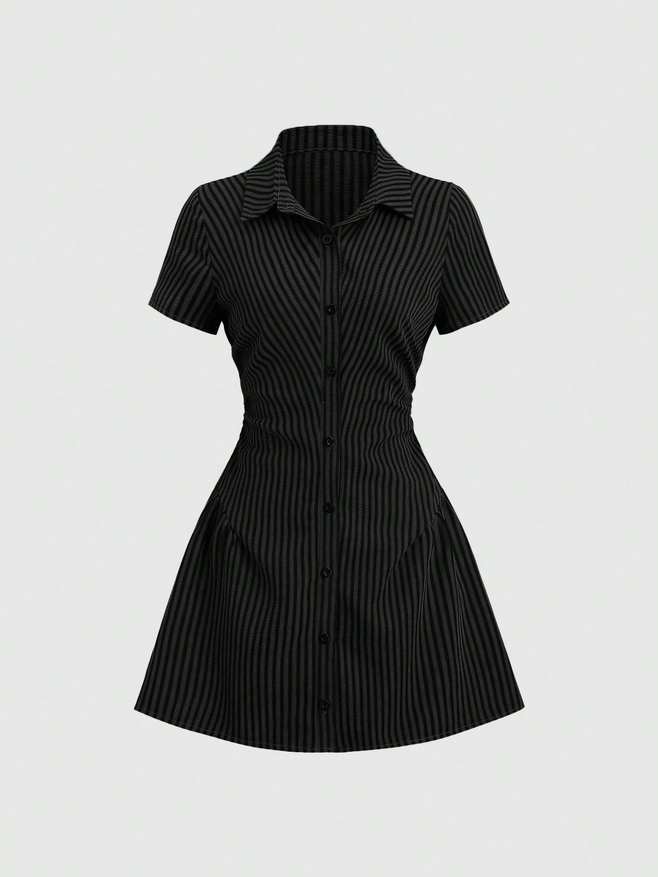 Women’s Puff Sleeve V-Neck Pleated Shirt Dress