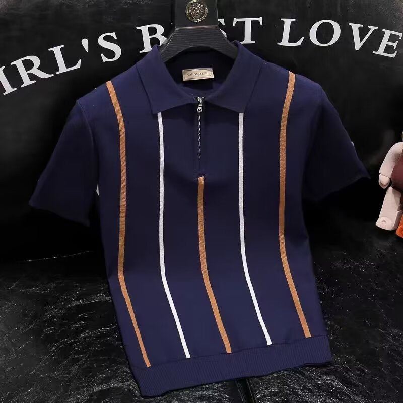 Men’s Contrast Collar Knitted Polo Shirt