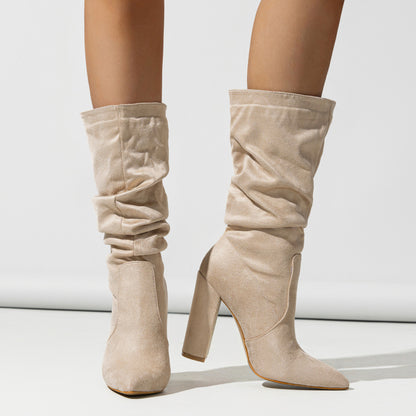 Women’s Pointed-Toe Chunky Heel Fashion Bootse
