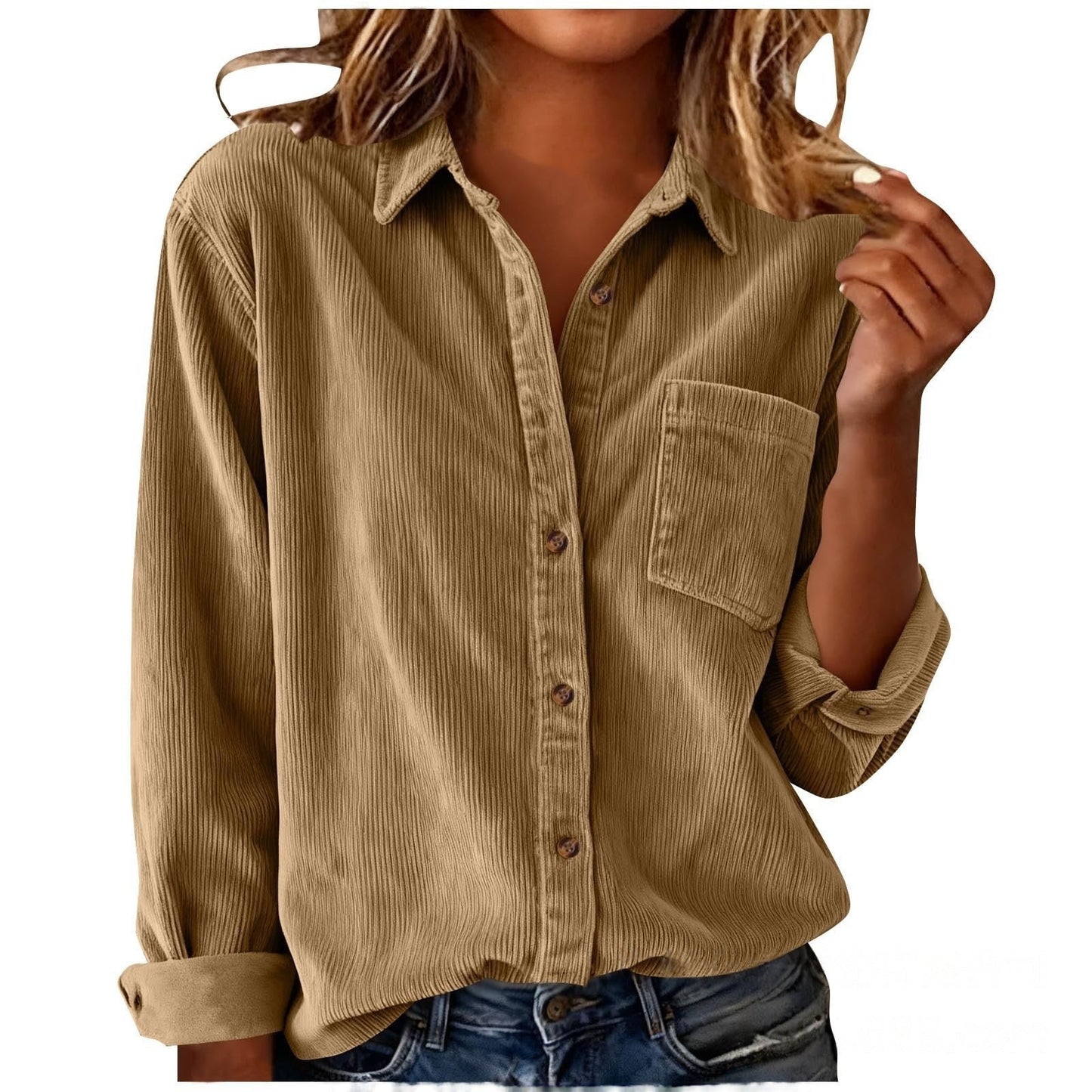 Women’s Striped Corduroy Loose Lapel Shirt