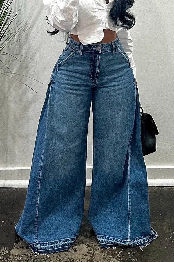 Women’s Y2K Patchwork Wide-Leg Flared Jeans