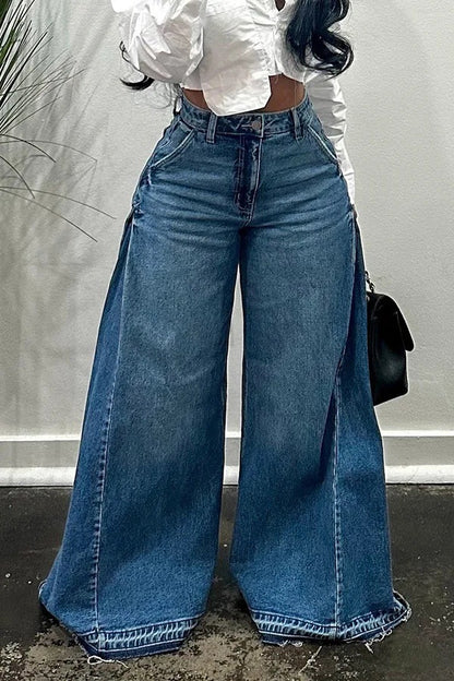 Women’s Y2K Patchwork Wide-Leg Flared Jeans
