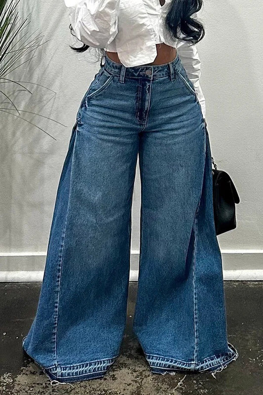 Women’s Y2K Patchwork Wide-Leg Flared Jeans