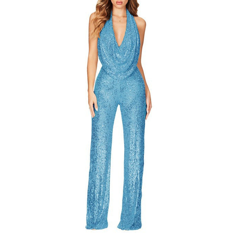Women’s Sequin Halter Neck Beaded Jumpsuit