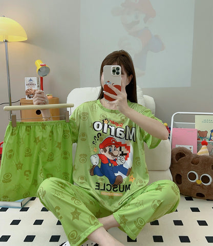 Women’s Double-Sided Milk Silk Cartoon Pajama Set (3-Piece)