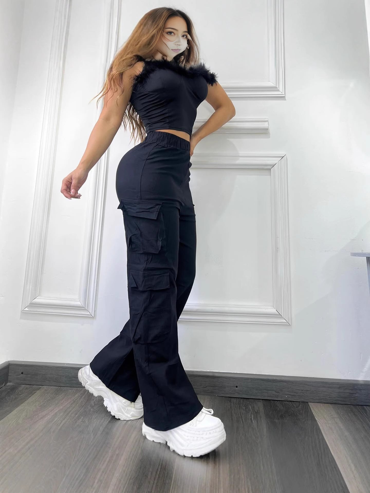 Women’s High-Waist Wide-Leg Multi-Pocket Casual Pants