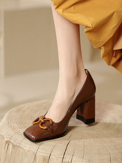 Women’s Vintage Square-Toe Chunky Heel Pumps