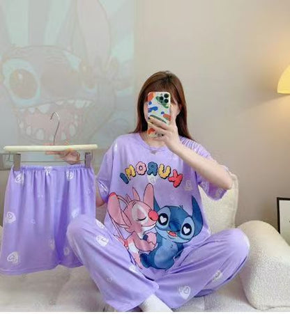 Women’s Double-Sided Milk Silk Cartoon Pajama Set (3-Piece)