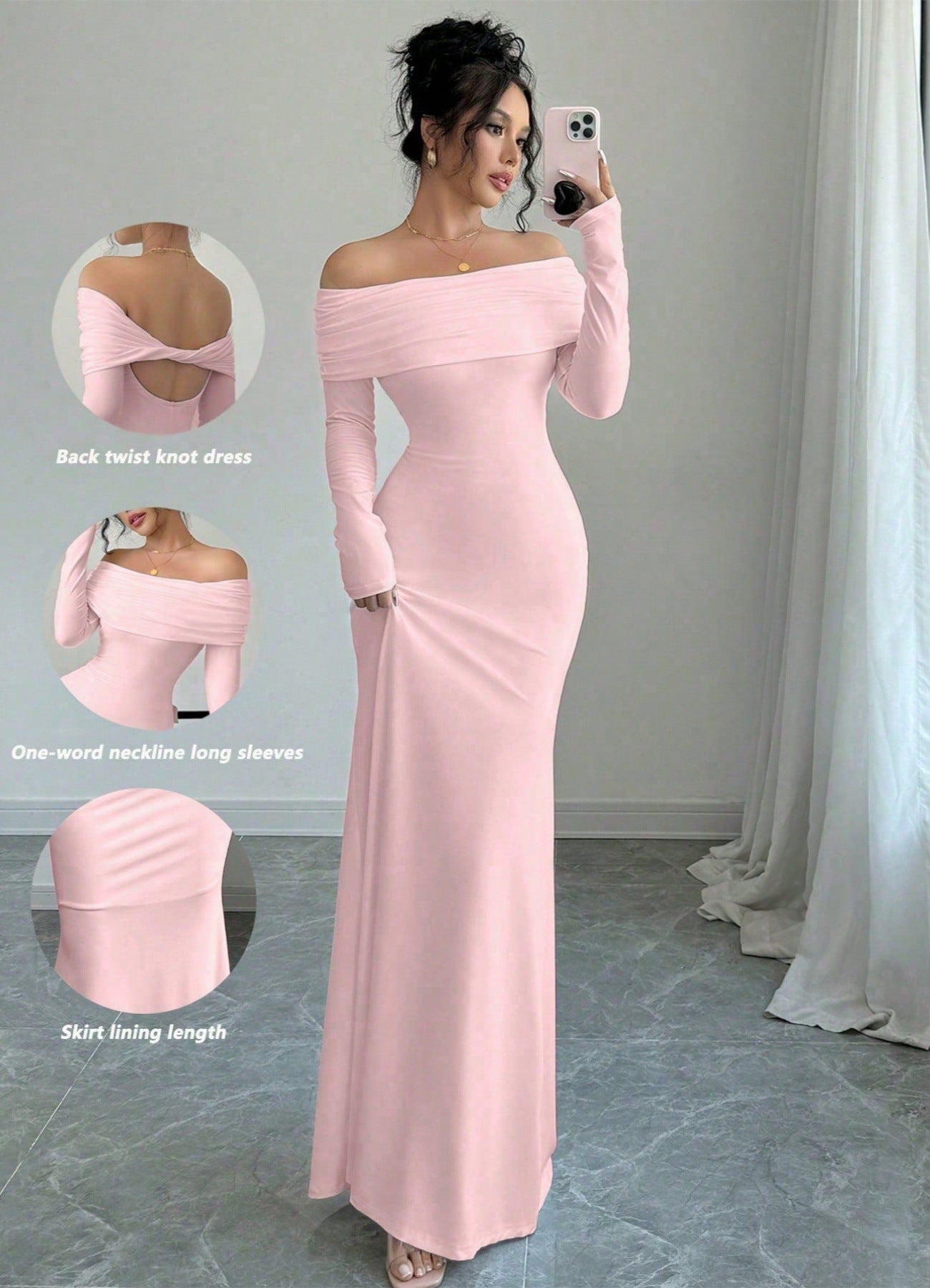 Women’s Off-Shoulder Cross-Back Evening Maxi Dress