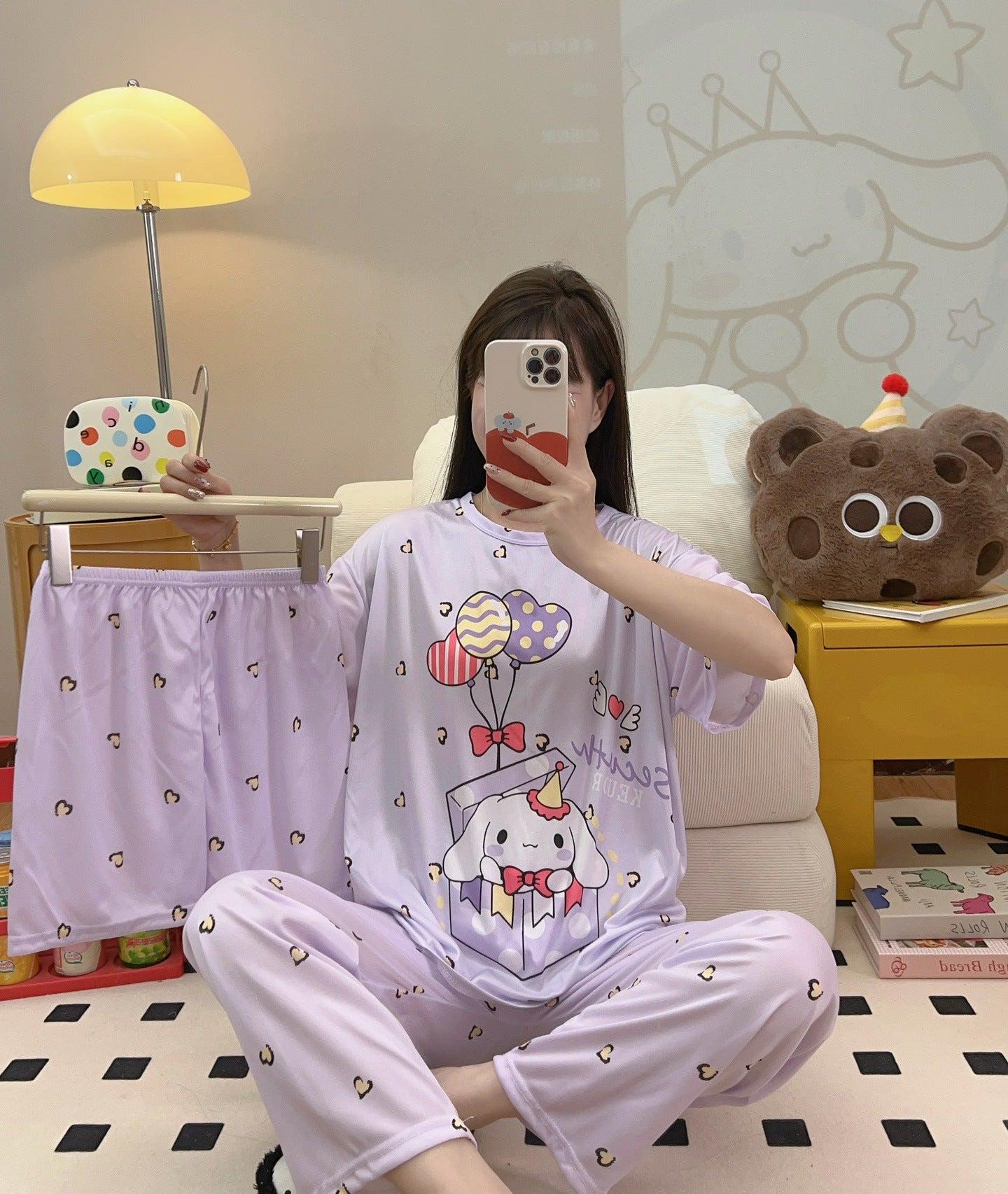 Women’s Double-Sided Milk Silk Cartoon Pajama Set (3-Piece)
