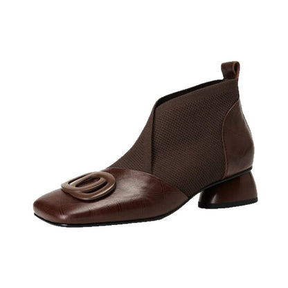 Women’s French Retro Square-Toe V-Cut Block Heel Shoes