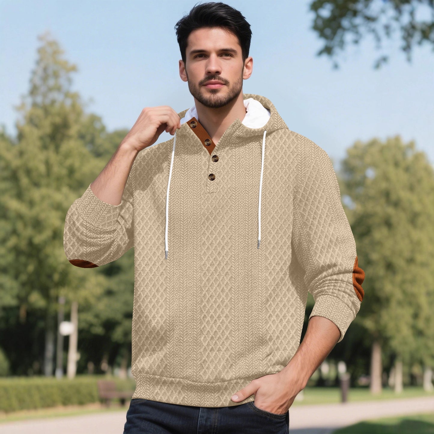 Men’s Jacquard Hooded Pullover Sweatshirt