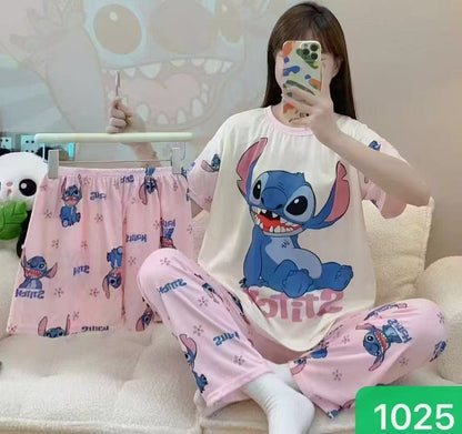 Women’s Double-Sided Milk Silk Cartoon Pajama Set (3-Piece)