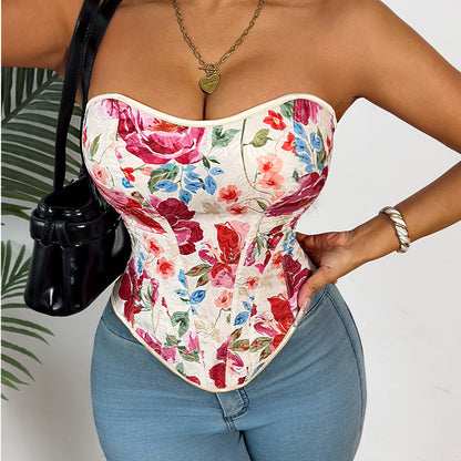 Women’s Vintage Print Corset Tube Top