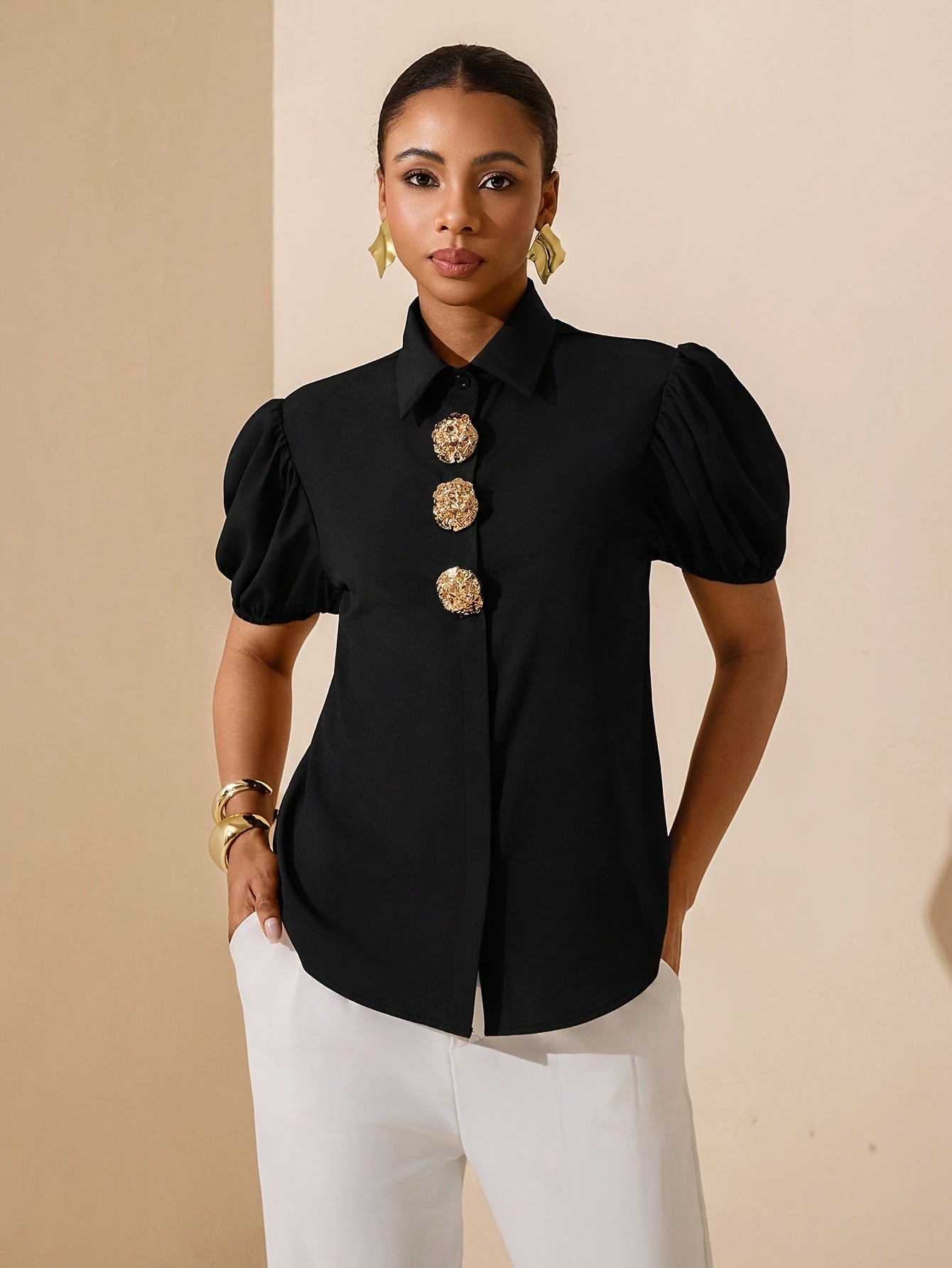 Women’s Elegant French Short-Sleeve Shirt
