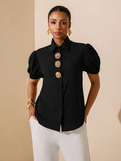 Women’s Elegant French Short-Sleeve Shirt