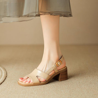 Women’s Vintage Square-Toe Chunky Heel Sandals