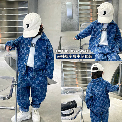 Boys’ Denim Jacquard Two-Piece Set