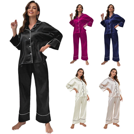 Women’s Ice Silk Embroidered Long Sleeve Pajama Set