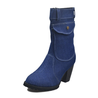 Women’s Vintage Chunky Heel Denim Ankle Boots