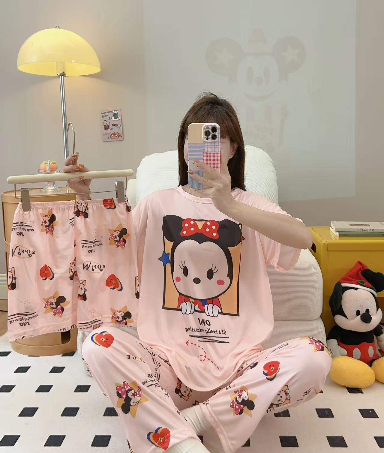 Women’s Double-Sided Milk Silk Cartoon Pajama Set (3-Piece)