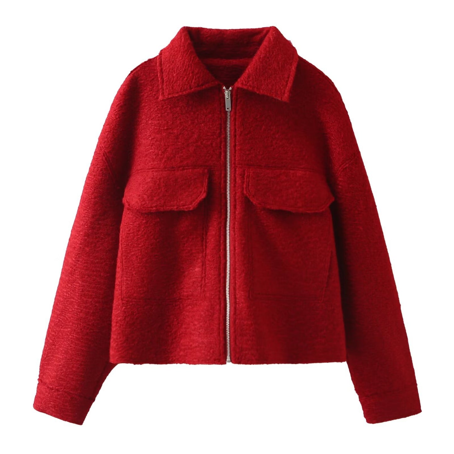Women’s Woolen Lapel Pocket Jacket
