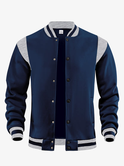 Men’s Stand Collar Fleece Baseball Jacket
