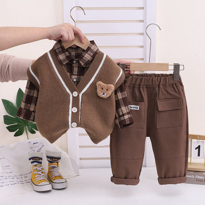 Baby Boys’ Fashion 3-Piece Bear Vest Set
