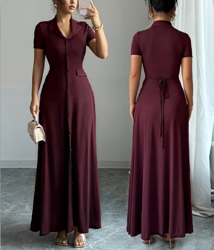 Women’s Elegant Waist-Cinching A-Line Shirt Dress