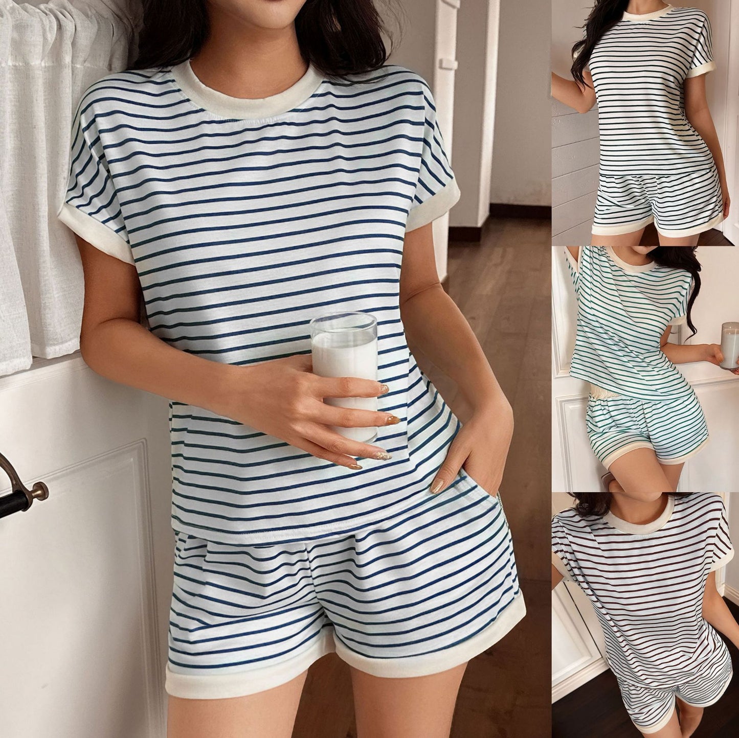 Women’s Striped Knit Short Sleeve Pajama Set